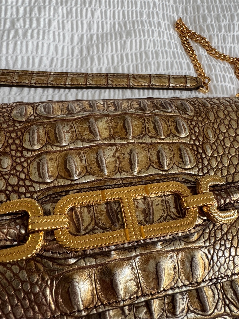 Tom Ford Crocodile embossed shoulder bag gold - Picture 3 of 9